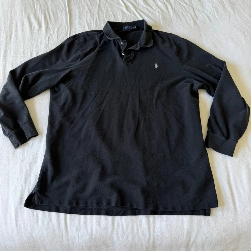 Polo Ralph Lauren Mens XXL Black Long Sleeve Pique Polo Shirt Classic Fit